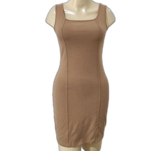 WILD FABLE Sleeveless Seamed Tank Bodycon Dress Camel Beige Size Small - Picture 2 of 9